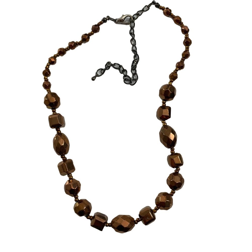 Copper Colored Graduated Beaded Necklace 21" Adjustable Gun Metal Chain
